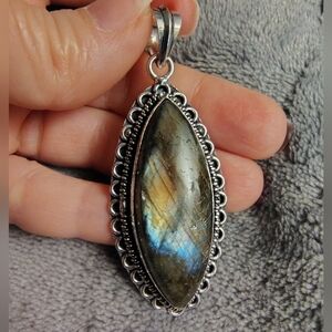 Marquis Labradorite And Silver Pendant